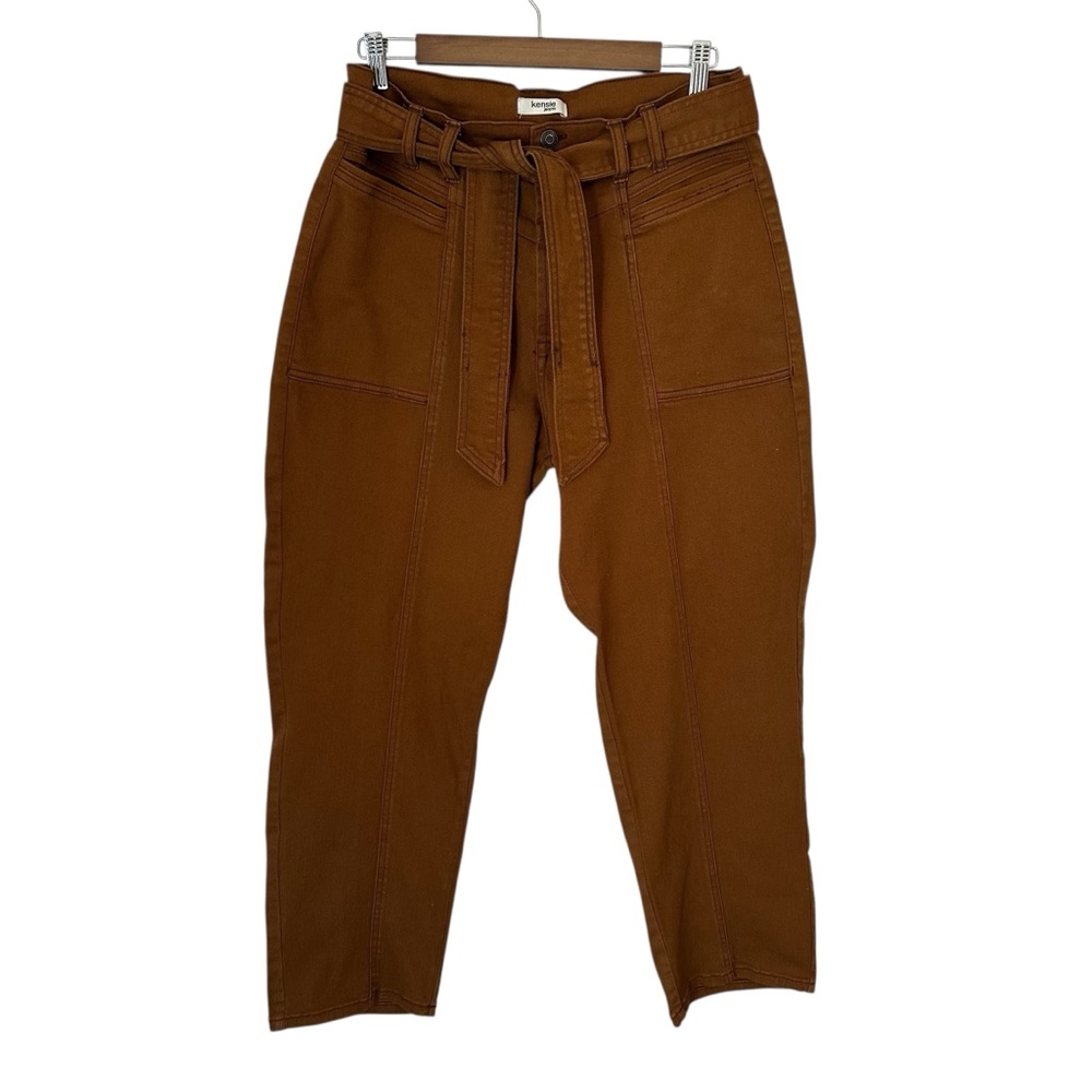 Kensie Women's Utility High Waist Straight Cropped Leg Pants Tan Camel Sz 10/30